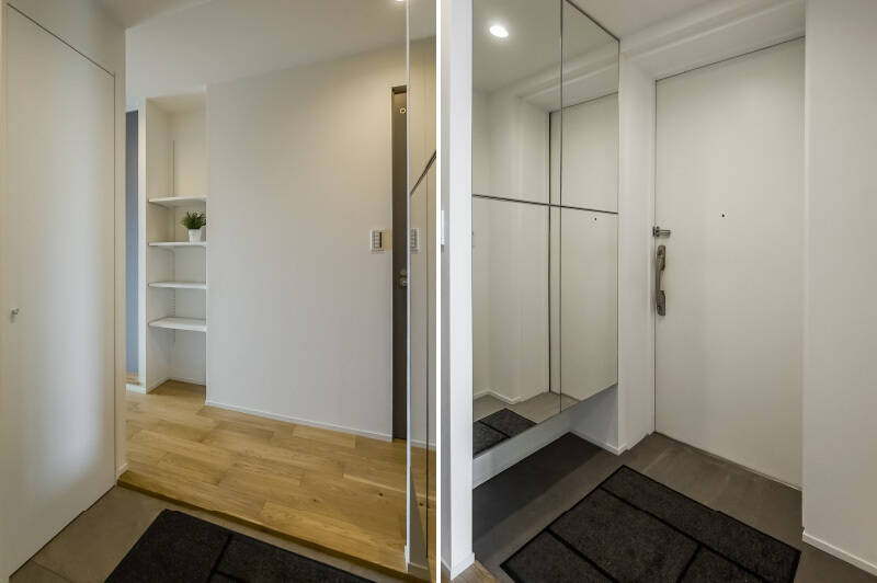 玄関は姿見付きの下足入れのほか、シューズインクローゼット（SIC）まで備わっています。