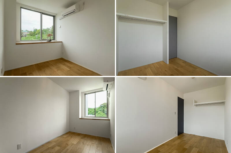 約6.2帖の洋室B（上）と約5.5帖の洋室C（下）。どちらも北西向きで、窓からグリーンが覗きます。