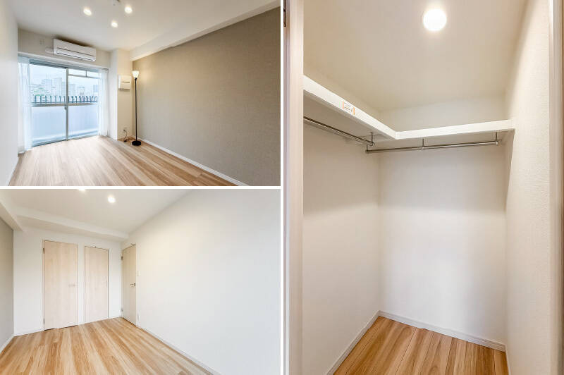 こちらの洋室も南西向きの窓が配されており、明るく開放感がある空間。収納はウォークインクローゼット（WIC）とコンパクトなクローゼットが備わっています。