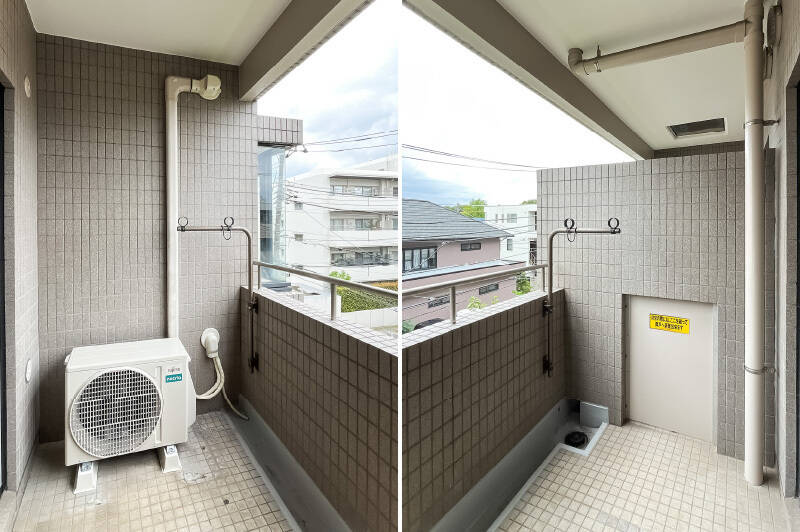 物干し金具付きのバルコニー。