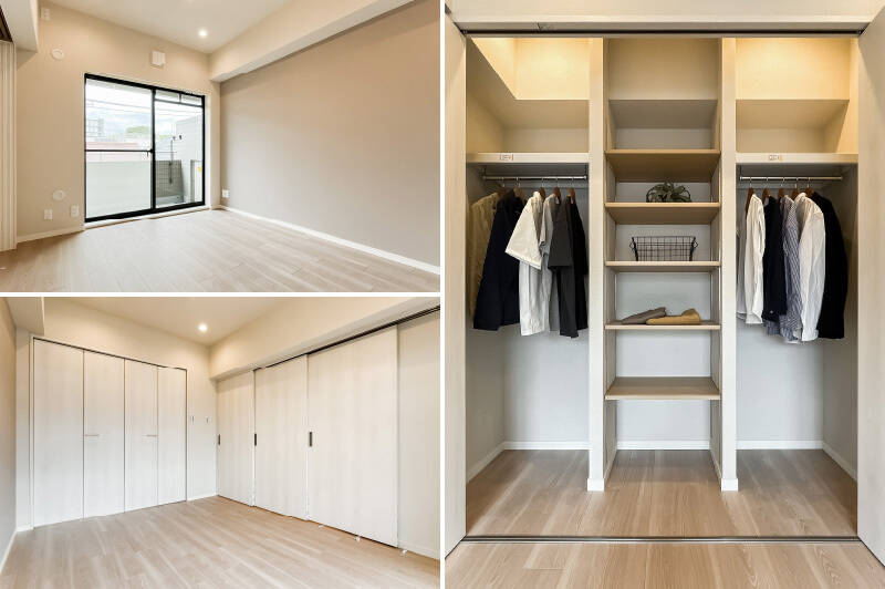 洋室Aには大型のクローゼットを設置済み。両サイドに分かれているので、パートナーと共有したり、季節で収納場所を分けたりするような使い方が可能です。
