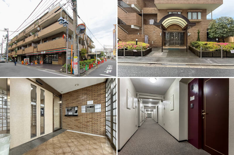 1982年に竣工した、総戸数63戸のマンション。1階にはコンビニや美容院、クリニックなどが入居しています。2019年に大規模修繕工事、2023年に給水管更新工事が実施されていますが、2025年7月末時点では約2,400万円の借入金がある点はご承知おきください。エントランスにはオートロックが備わり、内廊下にはカーペットが敷かれています。