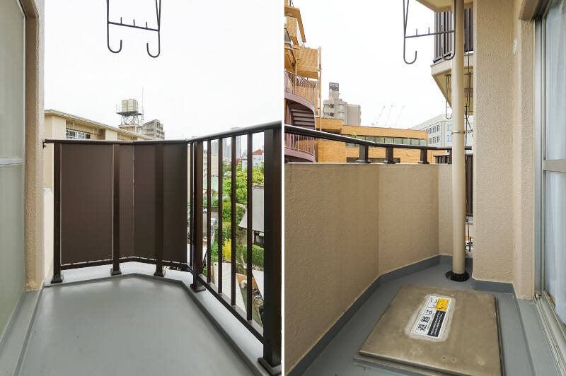 こちらは南東側のバルコニー。上部に物干し金具が備わっています。
