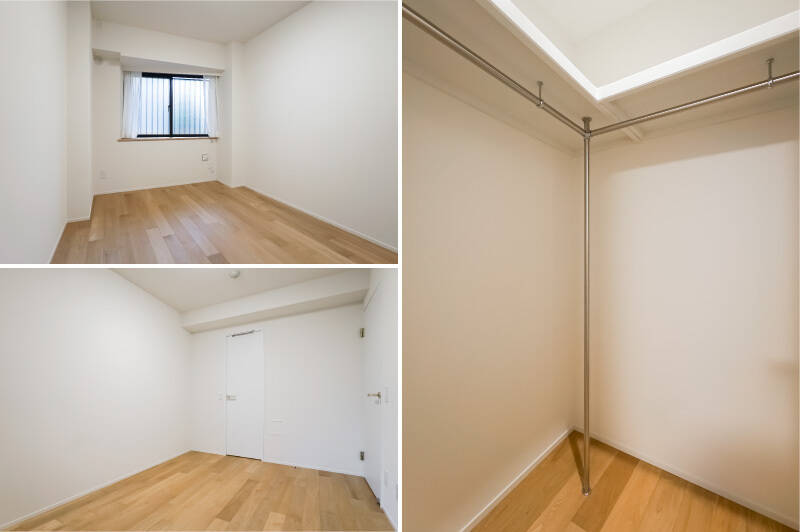 3つの洋室のうち最も広い、約6帖の洋室B。大容量のウォークインクローゼット（WIC）を完備しており、衣類やスーツケースなどを整理整頓できます。