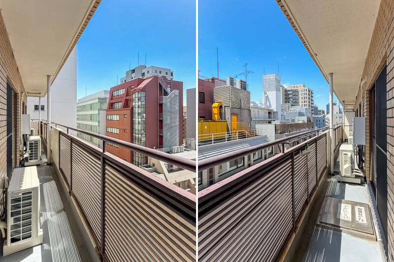 バルコニーは奥行きこそ浅いものの、住戸の横幅いっぱいに取られたロングサイズ。日当たりがよく、洗濯物がよく乾きそうです。