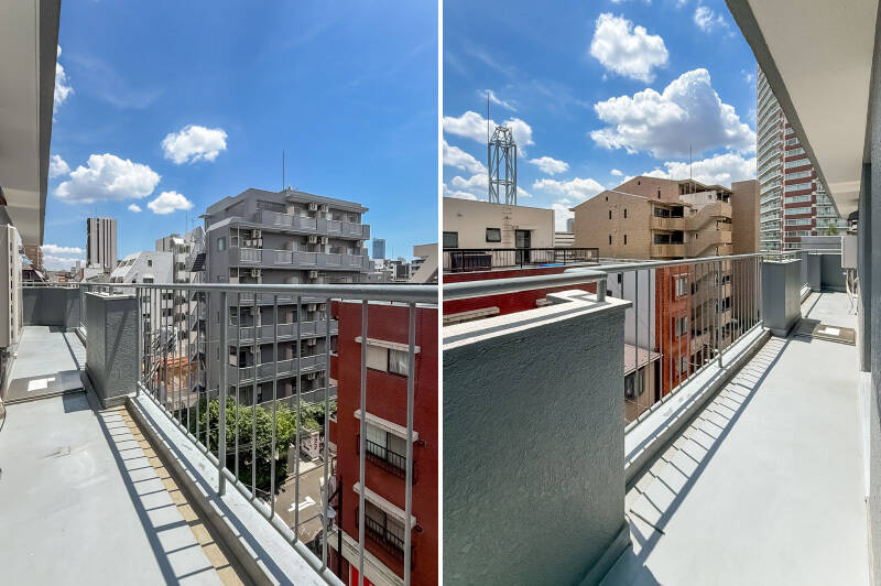 バルコニーは南東から北東にかけて、ぐるりとつながる設計。角住戸ならではの開放感を楽しみながら、北東側まで進んでみましょう！