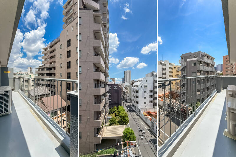 北東側は、一部視界が抜けるポイントも。バルコニーは物干し金具付きです。