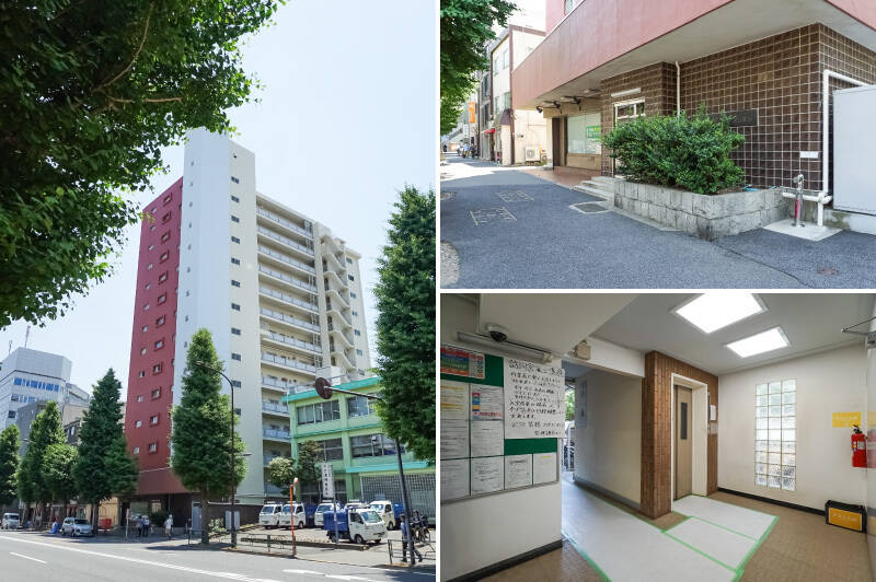 1971年築・総戸数66戸のマンションに到着! 2019年に大規模修繕工事を実施済みで、外観・共用部ともに清潔感ある建物です。オートロックはありませんが、共用部に防犯カメラを完備&管理人さんが週6日勤務されているので、防犯面には安心感が持てそう。