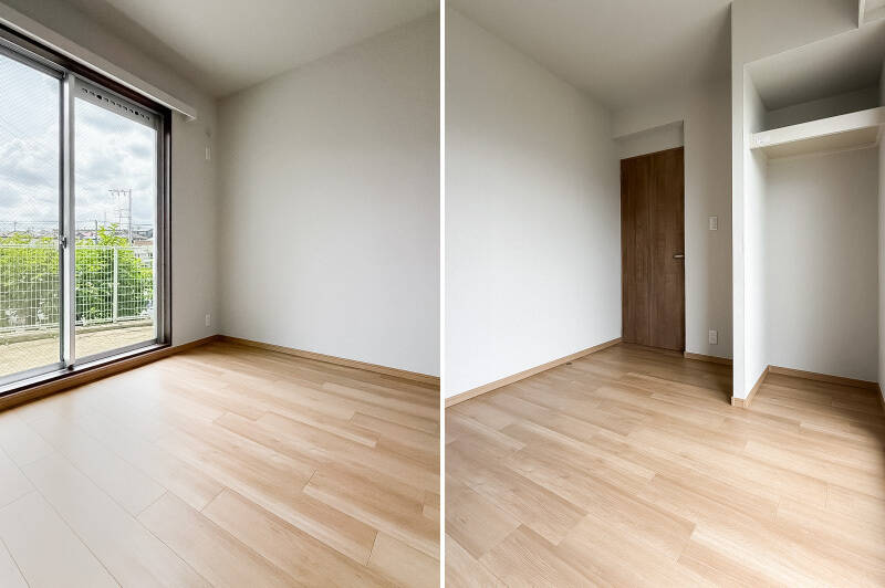 こちらは、専用庭に面した南東向きの窓のある洋室。自然光だけでも十分なほどの明るさです。