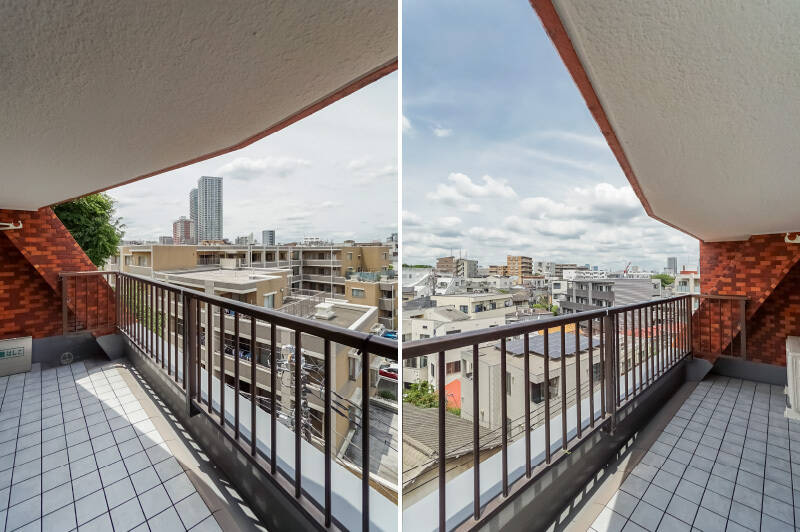 バルコニーは大きな庇で守られており、奥行きもゆったりしています。晴れの日はもちろん、小雨の降る街を眺めながらコーヒーを……なんて優雅な過ごし方だってできちゃいます。