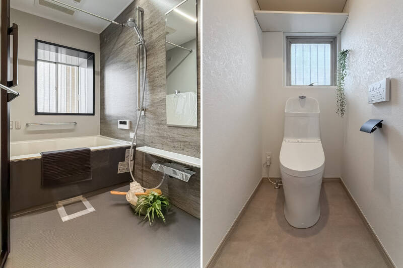 ユニットバス、トイレはそれぞれ共用廊下に面した北向きの窓付き。自然光が入り、換気できるのはとてもうれしいですね！