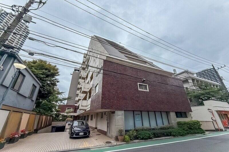1967年築と、日本のマンションの中でもかなりの年長者。全83戸と大規模で、西側が三角形にセットバックしているのが特徴です。