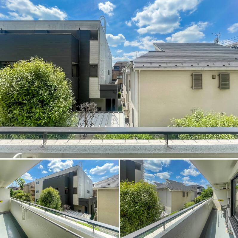 正面には建物がありますが、視線はそこまで気にならない印象。ワイドなバルコニーは、イスを置ける奥行きがあります。