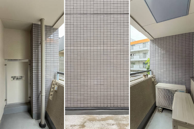 物干し金具付きのバルコニー。正面には本マンションの別棟がありますが、視線は気にならない印象です。