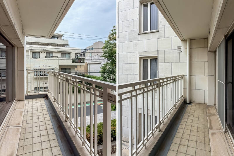 こちらのマンションでは、バルコニーでの洗濯物干しが禁止されています。お洗濯は、後ほどご紹介するバスルームの浴室乾燥機や、広さを活かした室内干し、あるいはドラム式洗濯機をご活用いただくスタイルになりそうです。