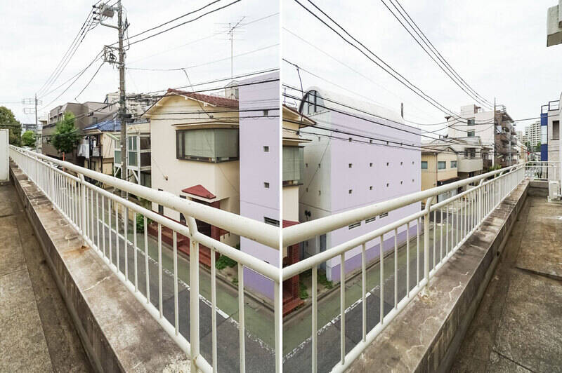 さらに住戸の北西側にも、細長いバルコニーが延びています。ここは2階で、道路を挟んですぐお向かいの建物があるので眺望は期待できませんが、ちょっとした物干し場にすることはできそう。