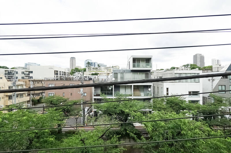 バルコニーに出てみると、正面には「目黒川」があります。夏はグリーンビュー、春は満開の桜を楽しめますよ。家にいながら花見ができるのは、なんとも羨ましい……！