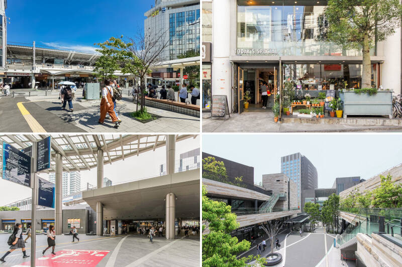 <p><b>左上・</b>同じ東急大井町線にある<b>「自由が丘」駅までは電車で2駅3分</b>。さらに都心へ向かうには、東急東横線に乗り替えると、そこから「渋谷」まで乗車時間約9分とアクセス良好です。/<b>右上・</b>自由が丘にはセンスのよい雑貨屋さんが点在。「TODAY'S SPECIAL 自由が丘」は、スパイスなどの食材から素敵な食器まで揃い、見るだけでも楽しいライフスタイルショップ。/<b>左下・</b>今度は横浜方面に向かうと、<b>3駅5分で到着する「二子玉川」駅</b>に到着。こちらもスポットが目白押しですよ〜!/<b>右下・</b>“ニコタマ” といえば駅前に広がる商業施設「二子玉川ライズ」。ショッピングやグルメ、映画鑑賞まで楽しめる人気スポットです。</p>