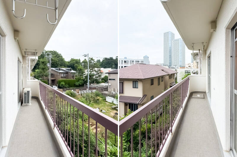 バルコニーは横幅ゆったり。左に目をやれば「国分寺崖線」の生い茂る緑、右に目をやれば「二子玉川ライズ タワー＆レジデンス」。“ニコタマに住んでるんだな〜” って日々噛み締められそうです。