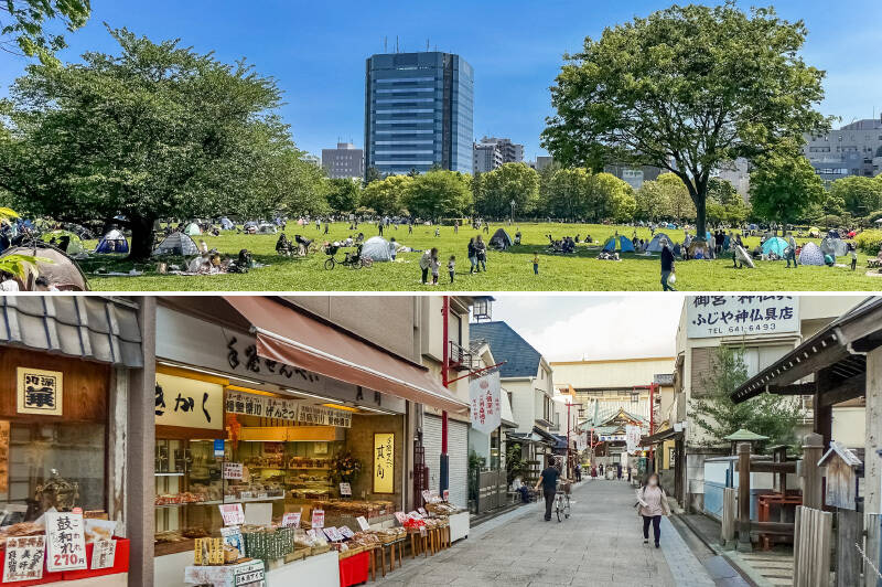 今回ご紹介するのは、東京メトロ東西線「木場」駅から徒歩4分、東京メトロ東西線・都営大江戸線「門前仲町」駅から徒歩7分の立地に建つマンション。広大な敷地を誇る「木場公園」（上・徒歩8分）でのんびりピクニックを楽しんだり、「深川不動堂」の参道にあたる「人情深川ご利益通り」（下・徒歩8分）周辺を散策したり。休日の楽しみ方が広がるロケーションです♡
