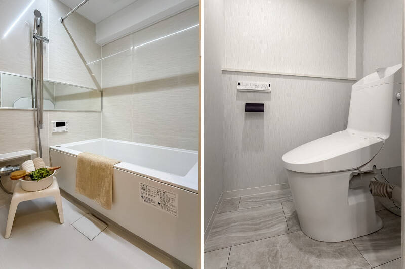 浴室は洗面室から、トイレは廊下からアクセスします。
