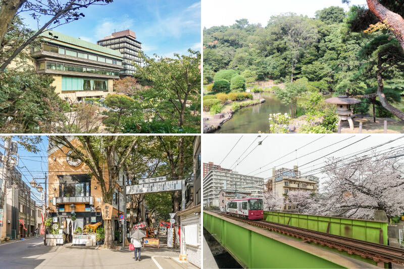 <b><b>左上・</b></b>ゲストが訪ねていらした際ご案内したい「ホテル椿山荘東京」。(徒歩10分)/<b><b>右上・</b></b>そんな椿山荘に隣接しているのが「文京区立肥後細川庭園」。無料で入園できるため、時折々四季を感じに散歩で訪れたいですね。(徒歩7分)/<b><b>左下・</b></b>国の重要文化財に指定された「雑司ヶ谷鬼子母神堂」へつづく「鬼子母神西参道」。毎月8のつく日は縁日が催されるため、ぜひお子さまとお出かけください。(徒歩9分)/<b><b>右下・</b></b>春は神田川沿いの桜が満開に。「高戸橋」は都電荒川線と桜並木が合わせて堪能できるフォトジェニックなスポットです。(徒歩12分)。