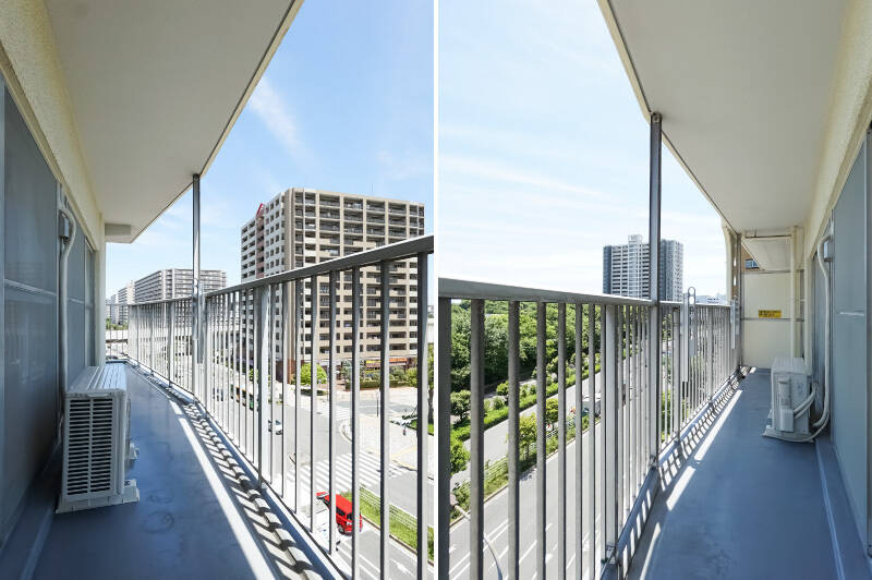 写真は一部ですが、こちらのバルコニーは住戸を取り囲むようにコの字型に続いているんです! 洗濯物を干すだけでは勿体無いので、植物を育ててみたり、自由に使いたいところ。
