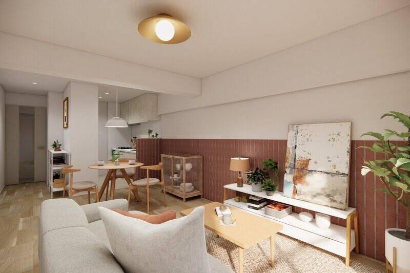 家具を配置するとこんな感じ。リビングダイニング（LD）は縦長の形状で、家具の配置がしやすい間取りです。（CGイメージ）