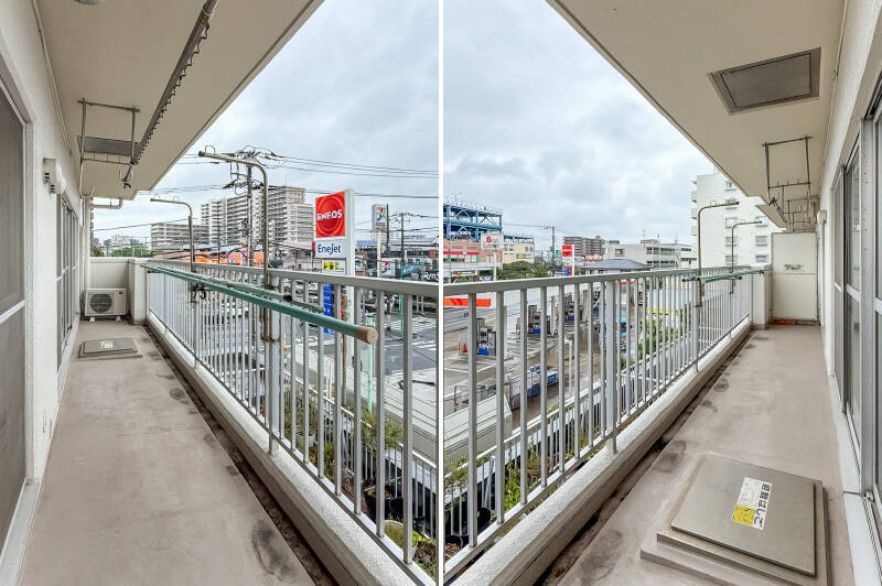 バルコニーはLDKから洋室Cにまたがるゆったりとした造り。物干し金具は手すりと上部の両方に備わっています。