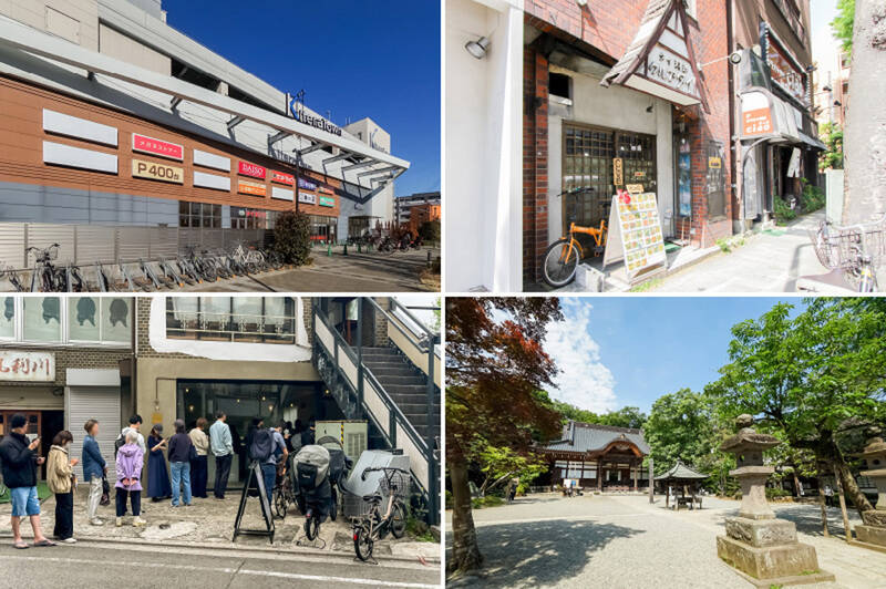 <b>左上・</b>甲州街道沿いに建つ大型商業施設「キテラタウン調布」。スーパーや複数の小売店が入っています。（徒歩11分）／<b>右上・</b>売主さまのおすすめスポット「クルアタイ」。手頃な価格で絶品タイ料理がいただけるのだとか。（徒歩14分）／<b>左下・</b>都内で７年間パティシエを努めたシェフが営むスイーツ店「Minifilm」。2024年に開店したばかりにもかかわらずこの行列です。（徒歩13分）／<b>右下・</b>少し足を伸ばせば「深大寺」も。豊かな自然に囲まれた参道を歩くだけで、清らかな気分を味わえます。（徒歩23分）