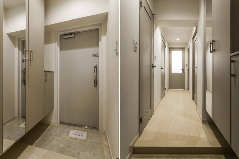 建具は全てグレージュで、統一感あるデザインに。