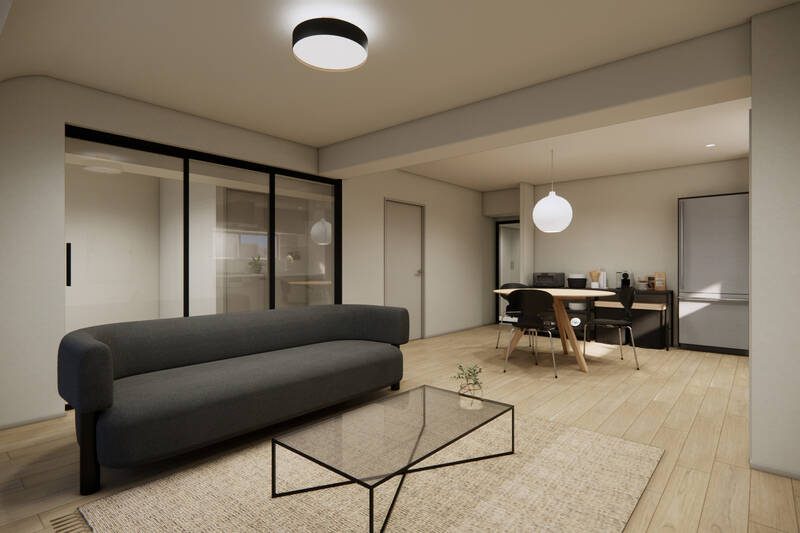 隣接する洋室からの光もLDKへ取り込めるよう、建具にはガラス引き戸を採用しています。