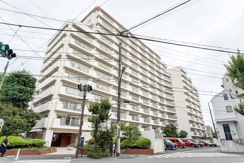 1971年築、全127戸、大手ゼネコン鹿島建設が施工を手掛けたマンションです。白亜の外観に赤い帽子（屋根）、見ているだけでキュン！