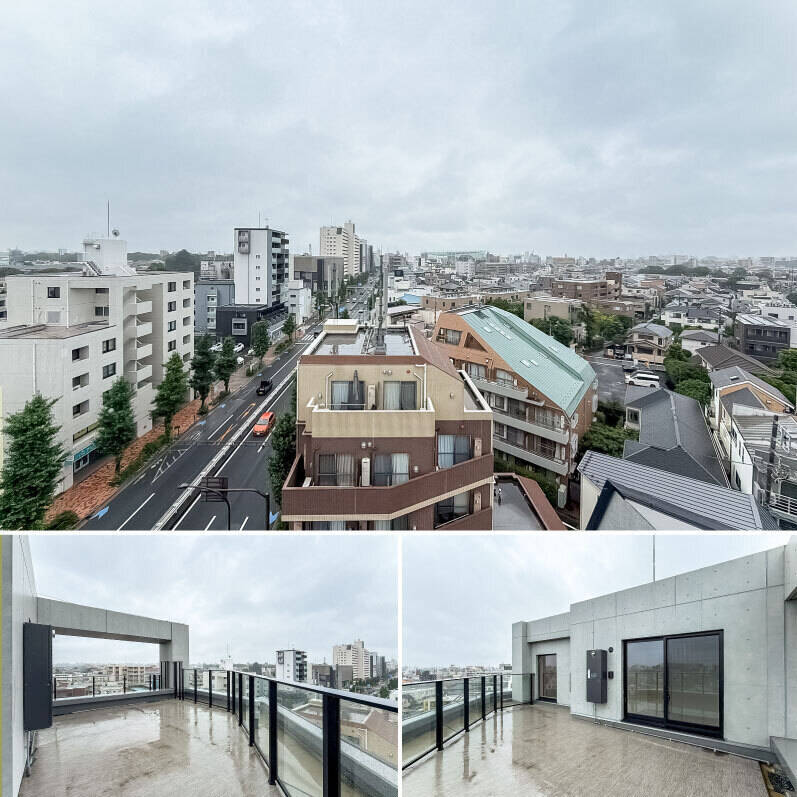 なんとこちらの住戸、もうひとつルーフバルコニーが備わっています! これは贅沢。こちらのルーバルには洋室Bからアクセスできます。上の写真は、南西側の眺望です。
