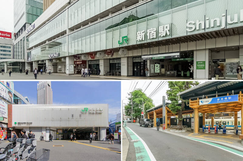 ビッグターミナル「新宿」駅へ徒歩10分。「代々木」駅・「参宮橋」駅は徒歩7分、最寄りの「南新宿」は徒歩6分、「北参道」も徒歩11分。目的地に合わせたルートの候補がこれだけあると……便利がよすぎますね！