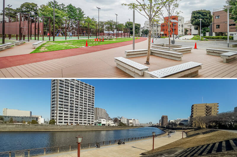 小豆沢公園(写真上)をはじめとする大小の公園が点在し、新河岸川(写真下)が流れる穏やかな住環境。身近な水辺や緑を感じながら、落ち着いた暮らしが叶うエリアです。<br><p> </p><p>■ 最寄り:都営三田線「志村三丁目」駅(徒歩7分)
</p><p>■ アクセス:「大手町」駅へ乗車約27分でダイレクトアクセス</p>