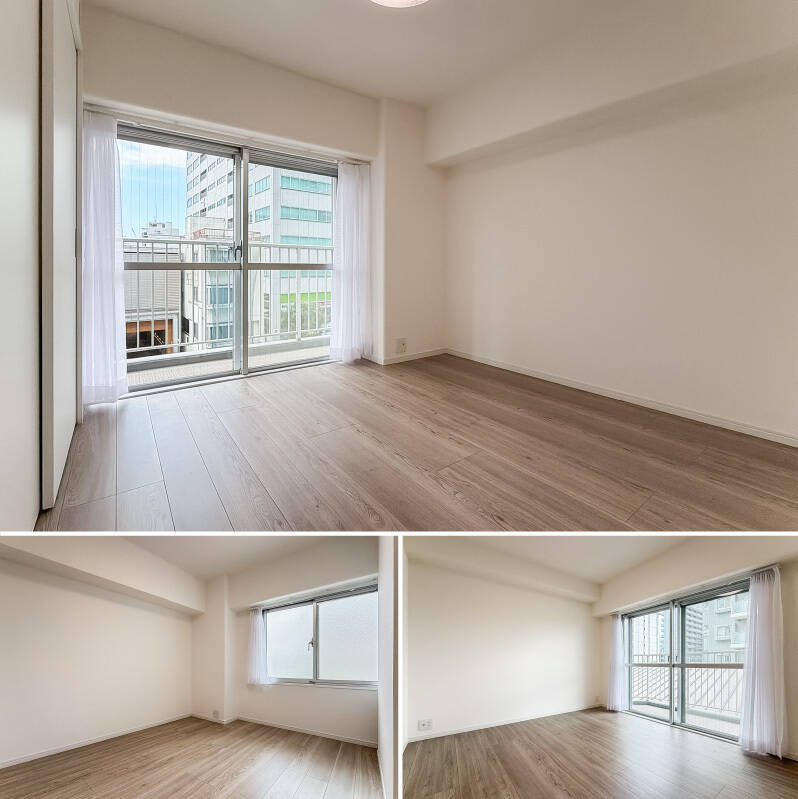 子ども部屋にしても、ベッドとデスクがきちんと置ける広さ。家族みんなが快適に暮らせる3LDK設計です！<div><p><br></p><p>◾️洋室A（写真上）：約6.1帖</p><p>◾️洋室B（左下）：約6.1帖</p><p>◾️洋室C（右下）：約6帖</p></div>