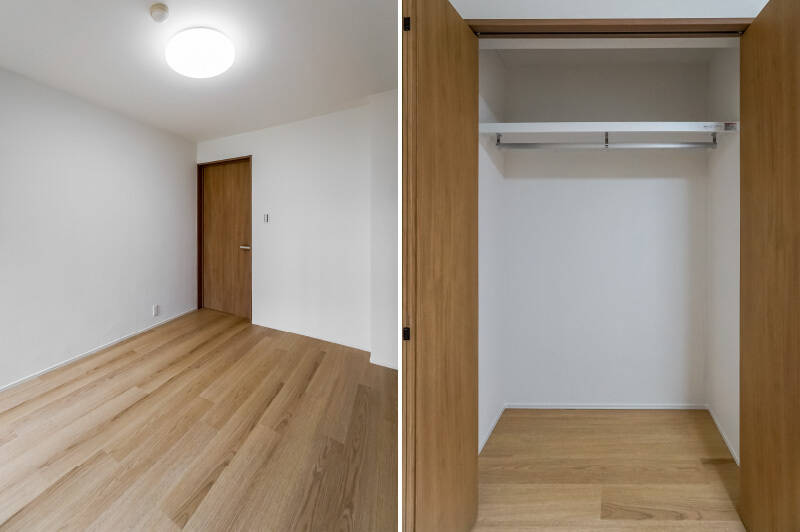 きれいな四角形をしている部屋なので、家具の配置もぴたりと決まりそう。収納は、奥行きたっぷりの頼もしいクローゼットが備わっていますよ。