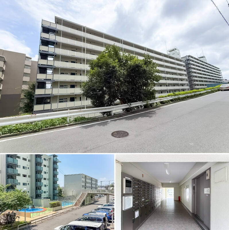 坂道を上った先に見える堂々とした佇まい。全5棟からなる大規模マンションです。敷地内にはなんとプールが！ 夏の暑い時期の遊び場として重宝しそうですね♪<p><br></p><p>■ 竣工：1971年</p><p>■ 総戸数：440戸（2号棟：158戸）</p><p>■ ペット：1住戸2匹まで飼育可（細則あり）</p><p>■ 設備：宅配ボックス</p>