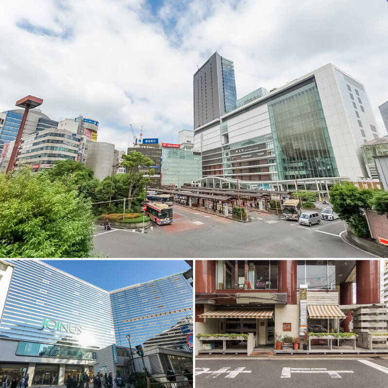 最寄りは11路線も利用できるビッグターミナル駅「横浜」。都心や周辺エリアへのアクセス性はもちろんのこと、仕事帰りの買い物や休日のおでかけまで、暮らしやすさが備わっています。（徒歩24分）<p><br></p><p>■ <b>左下・</b>地下フロアがとっても広いショッピングモール「相鉄JOINUS（ジョイナス）」。（徒歩25分）</p><p>■ <b>右下・</b>“穴場の可愛いカフェ” と評判の「Lu’s CAFE（ルーズカフェ）」。（徒歩14分）</p>