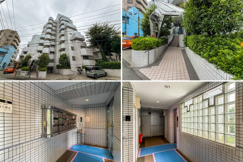 マンションエントランスにあるソリッドなモニュメントが印象的。エントランスホールへは、階段を数段上がります。共用廊下にあしらわれたガラスブロックも、チャームポイントです。<p><br></p><p>■ 竣工：1991年　■ 総戸数：22戸</p><p>■ 設備：オートロック／エレベーター</p>