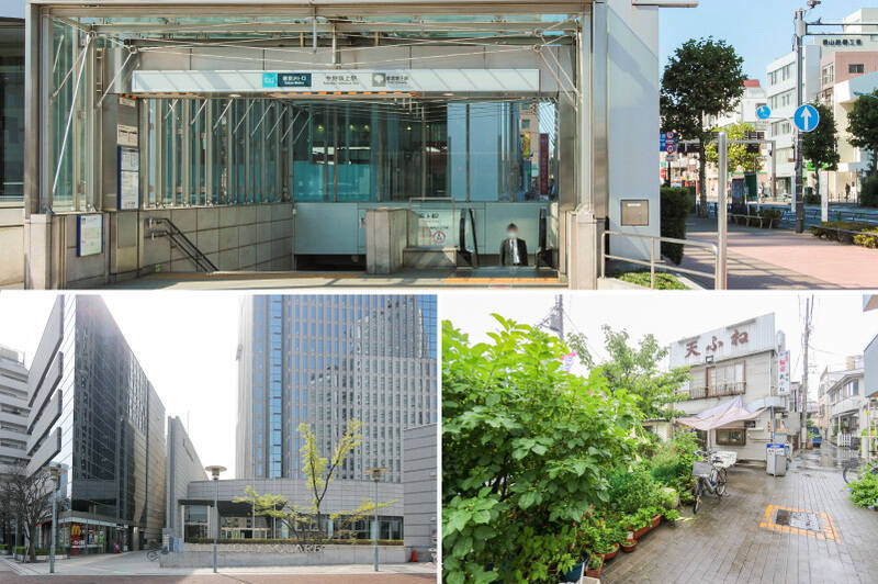 東京メトロ丸ノ内線・都営大江戸線「中野坂上」駅も同じく徒歩8分の距離。<p><br></p><p>◾️郵便局や歯科医院が入居する「ハーモニータワー」(写真左下・徒歩9分)</p><p>◾️人気の天ぷら店「天ふね」(写真右下・徒歩11分)</p>