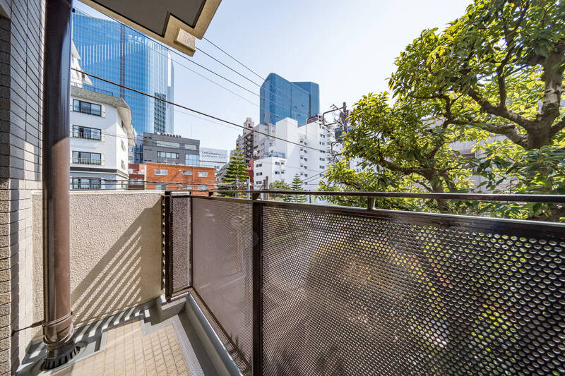 洋室B専用のバルコニー。「TAKANAWA GATEWAY CITY」の高層ビルが見えますね。