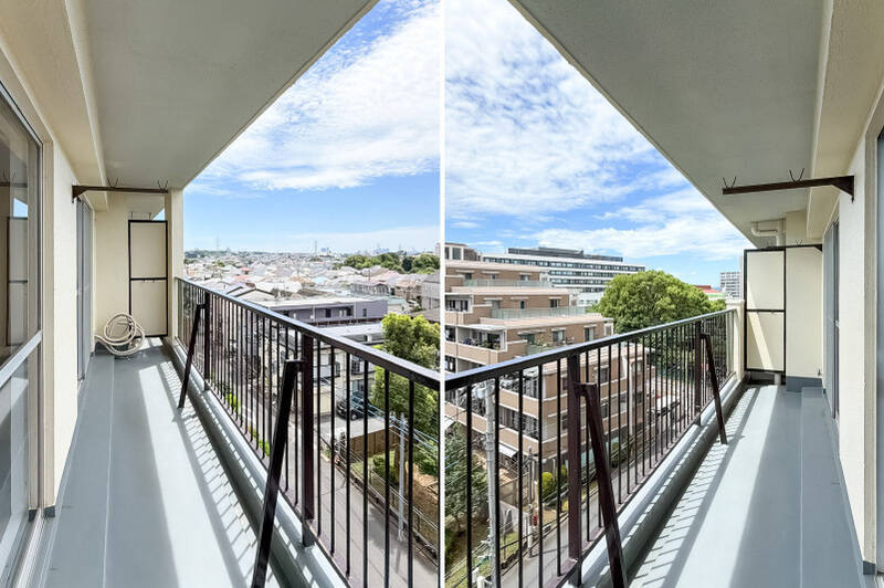 バルコニーはLDKから洋室Aまでまたがるワイドな造り。南向きなので、洗濯物も気持ちよく乾きそうですね♪