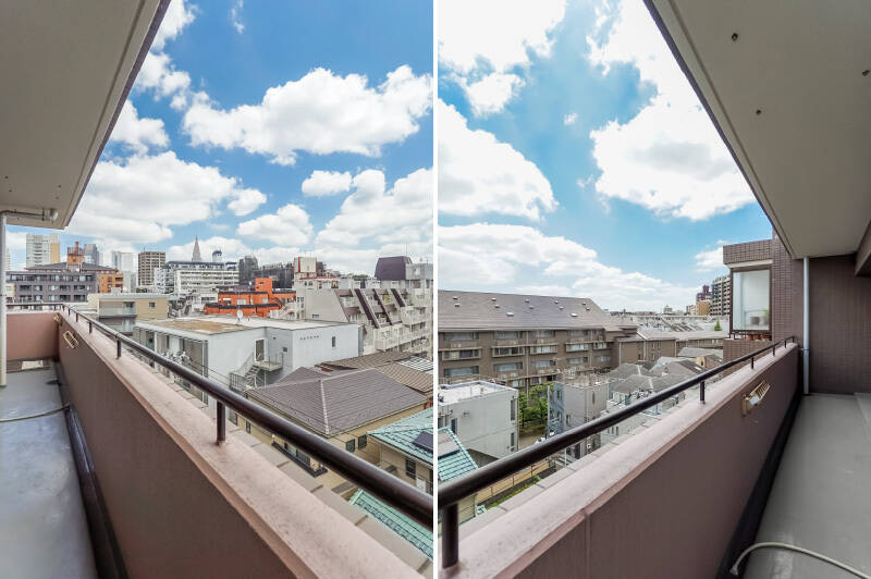 バルコニーはLDKの横幅いっぱいに延びています。両サイドともほかの住戸と隣接しておらず、独立性が高いのがGOODですね。
