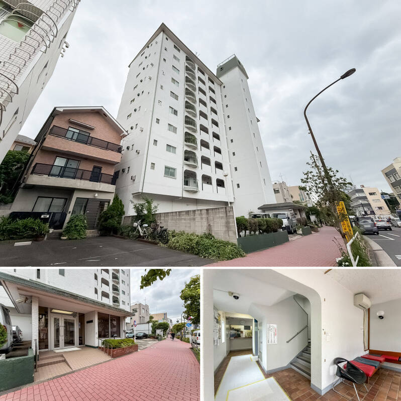 1972年竣工、総戸数62戸のマンション。丸みを帯びたバルコニーの開口や緑の屋根がかわいらしい雰囲気。ところどころに感じられるレトロ感も、こちらの物件に心惹かれるポイントのひとつですね！