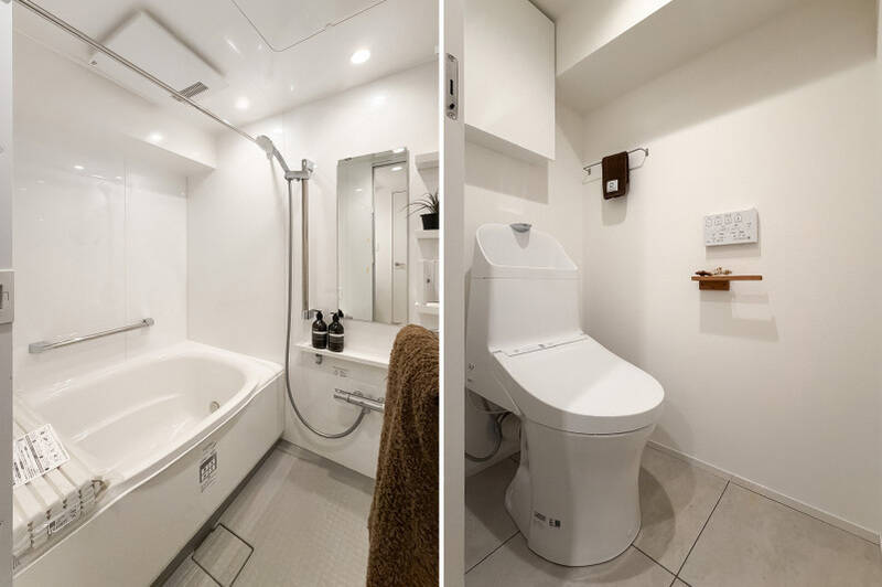 1317サイズのユニットバスは浴室乾燥機を完備。トイレは廊下からアクセスします。