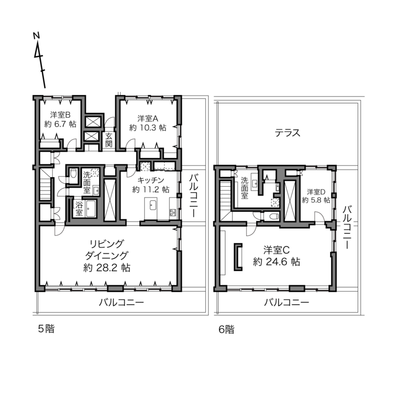 次は洋室Aへ向かいます。キッチンからはLDを通らず、そのまま廊下に出てアクセス可能。住まいの中をぐるりと回遊できる間取りが特徴です。