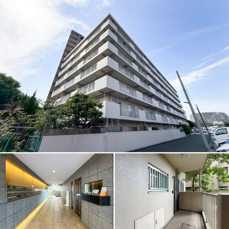 南北に細長く伸びる、7階建てのマンション。共用ホールは、石調タイルと間接照明が落ち着く印象♡<p><br></p><p>◾️竣工：1987年</p><p>◾️総戸数：65戸</p><p>◾️ペット：相談</p><p>◾️管理員：週5勤務（月〜金 8:00~17:00）</p>