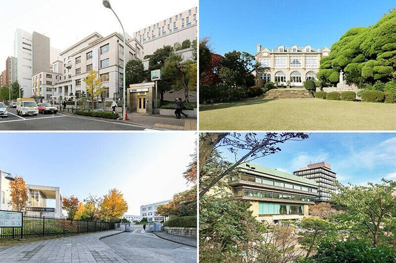<b>左上・</b>東京メトロ有楽町線「護国寺」駅近くには、ひときわ存在感を放つ「講談社旧本館」が。（徒歩5分）／<b>右上・</b>鳩山一郎氏によって建てられた私邸「鳩山会館」。現在は一般公開されており、歴史を感じられるスポットです。（徒歩4分）／<b>左下・</b>名門「筑波大学附属中学校・高等学校」が近くに。学校や教育施設が多いのも文京区の特徴です。（徒歩6分）／<b>右下・</b>「ホテル椿山荘東京」では、四季折々の自然を楽しめる美しい庭園を散策できます。（徒歩7分）